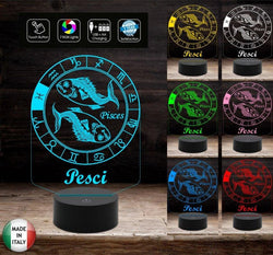 Lampada led segno zodiacale PESCI Idea REGALO compleanno Natale 7 colori selezionabili con touch Luce da camera o scrivania - Lampada LED - Segno zodiacale