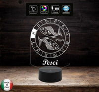 Lampada led segno zodiacale PESCI Idea REGALO compleanno Natale 7 colori selezionabili con touch Luce da camera o scrivania - Lampada LED - Segno zodiacale