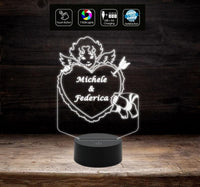 Lampada luce led Cupido PERSONALIZZABILE con nomi iniziali data San Valentino Love Regalo unico ed originale anniversario compleanno Luce notturna - Lampada LED - San Valentino