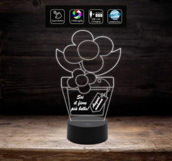 Pianta con fiore e frase personalizzata IDEA REGALO compleanno FESTA DELLA MAMMA Lampada luce notturna con 7 colori a led - Lampada LED - Festa della mamma