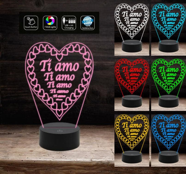 Luce da notte camera Lampada led 7 colori cuore San Valentino Idea reg –  Shop Ricomincio da tre