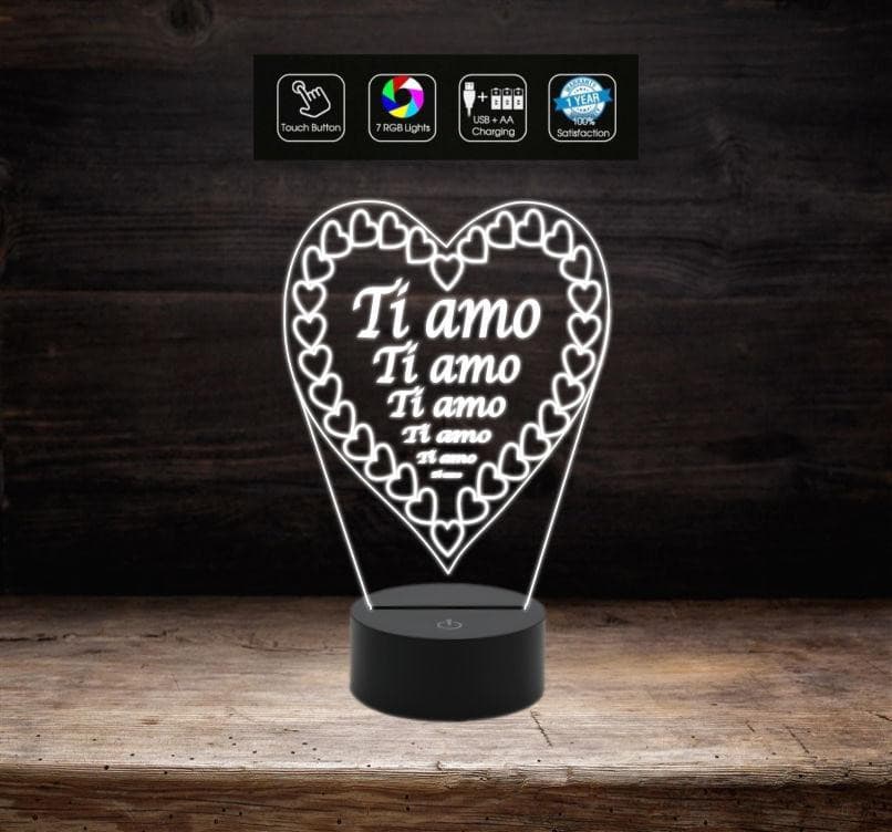 Luce da notte camera Lampada led 7 colori cuore San Valentino Idea regalo compleanno anniversario Promessa di matrimonio Wedding da tavolo o scrivania - Lampada LED - San Valentino