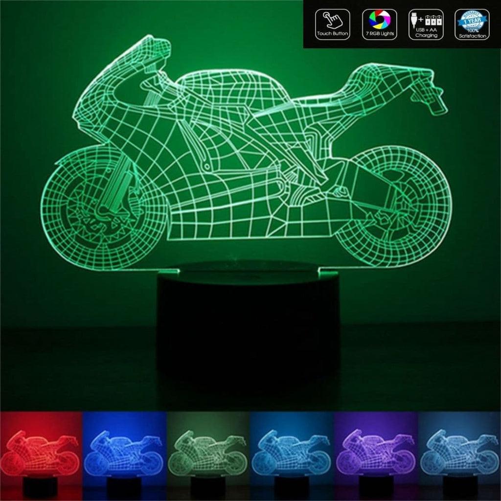 MOTOCICLETTA Idea regalo moto LAMPADA a led 7 colori selezionabili 3d Compleanno onomastico Sport Night light Cambia colore con Touch Switch - Lampada LED - Stemma auto e moto
