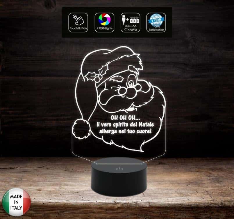 Regalo di Natale originale LAMPADA LED 7 colori Babbo Natale con frase personalizzata Arredo decorazione casa home Addobbo natalizio Luce da notte - Lampada LED - Natale