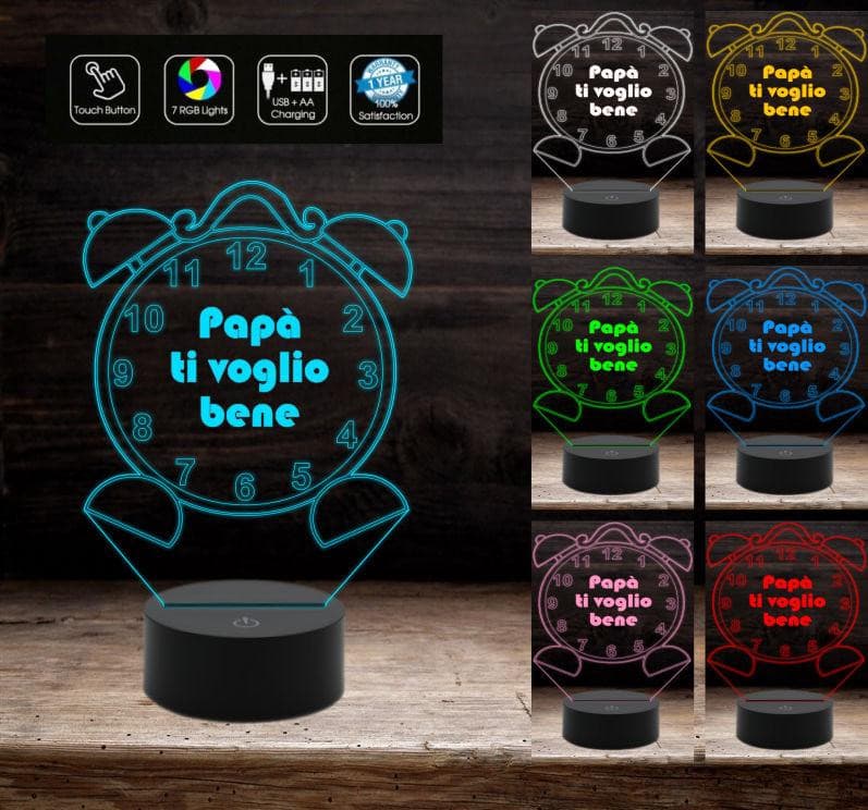 Regalo originale FESTA DEL PAPA' lampada 3D SVEGLIA con frase 7 colori –  Shop Ricomincio da tre