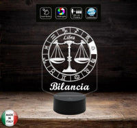 SEGNO ZODIACALE  BILANCIA Lampada a led 7 colori selezionabili  Idea regalo personalizzata da tavolo o scrivania ASTROLOGIA Luce da notte - Lampada LED - Segno zodiacale