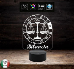 SEGNO ZODIACALE  BILANCIA Lampada a led 7 colori selezionabili  Idea regalo personalizzata da tavolo o scrivania ASTROLOGIA Luce da notte - Lampada LED - Segno zodiacale