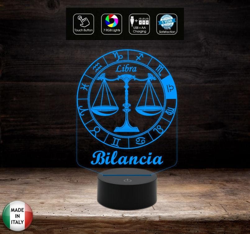 SEGNO ZODIACALE  BILANCIA Lampada a led 7 colori selezionabili  Idea regalo personalizzata da tavolo o scrivania ASTROLOGIA Luce da notte - Lampada LED - Segno zodiacale