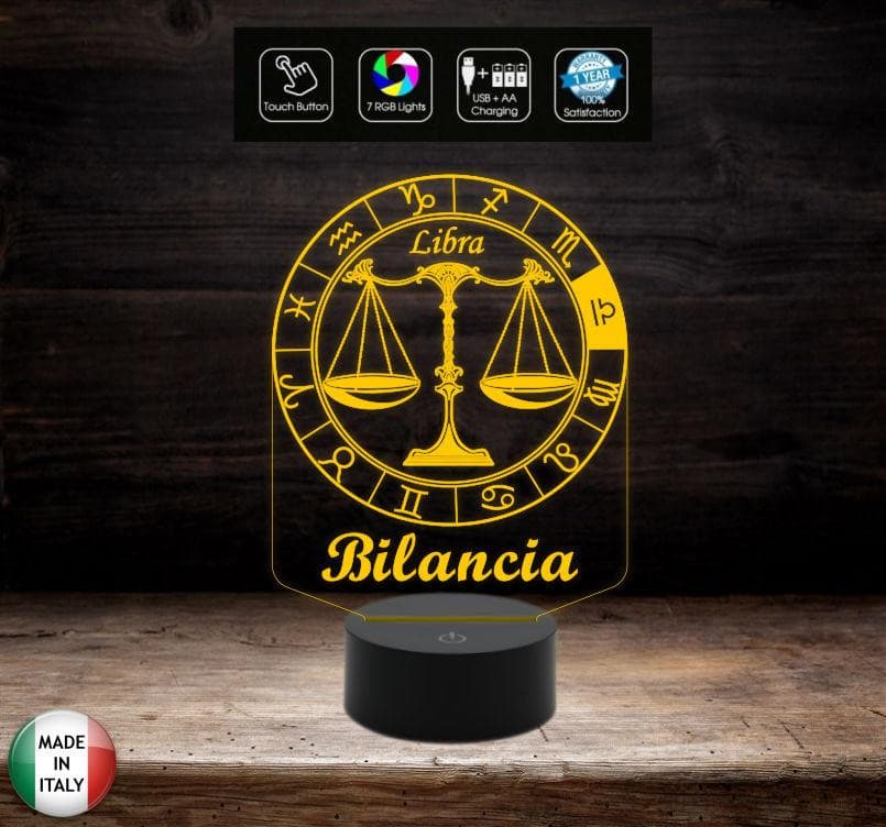 SEGNO ZODIACALE  BILANCIA Lampada a led 7 colori selezionabili  Idea regalo personalizzata da tavolo o scrivania ASTROLOGIA Luce da notte - Lampada LED - Segno zodiacale