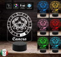 SEGNO ZODIACALE CANCRO Lampada a led Luce da notte Idea regalo compleanno originale da tavolo o scrivania ASTROLOGIA 7colori selezionabili - Lampada LED - Segno zodiacale