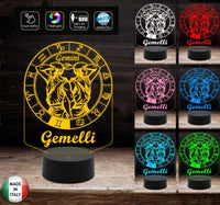SEGNO ZODIACALE GEMELLI Lampada a led Luce da notte  Idea regalo compleanno originale da tavolo o scrivania ASTROLOGIA 7 colori selezionabili - Lampada LED - Segno zodiacale