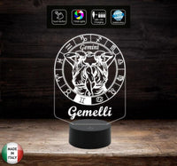SEGNO ZODIACALE GEMELLI Lampada a led Luce da notte  Idea regalo compleanno originale da tavolo o scrivania ASTROLOGIA 7 colori selezionabili - Lampada LED - Segno zodiacale