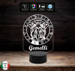 SEGNO ZODIACALE GEMELLI Lampada a led Luce da notte  Idea regalo compleanno originale da tavolo o scrivania ASTROLOGIA 7 colori selezionabili - Lampada LED - Segno zodiacale