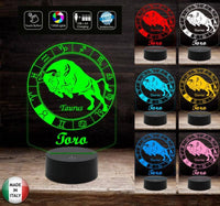 TORO Lampada a led  7 colori SEGNO ZODIACALE  Luce da notte  Idea regalo compleanno originale da tavolo o scrivania ASTROLOGIA Illuminazione - Lampada LED - Segno zodiacale