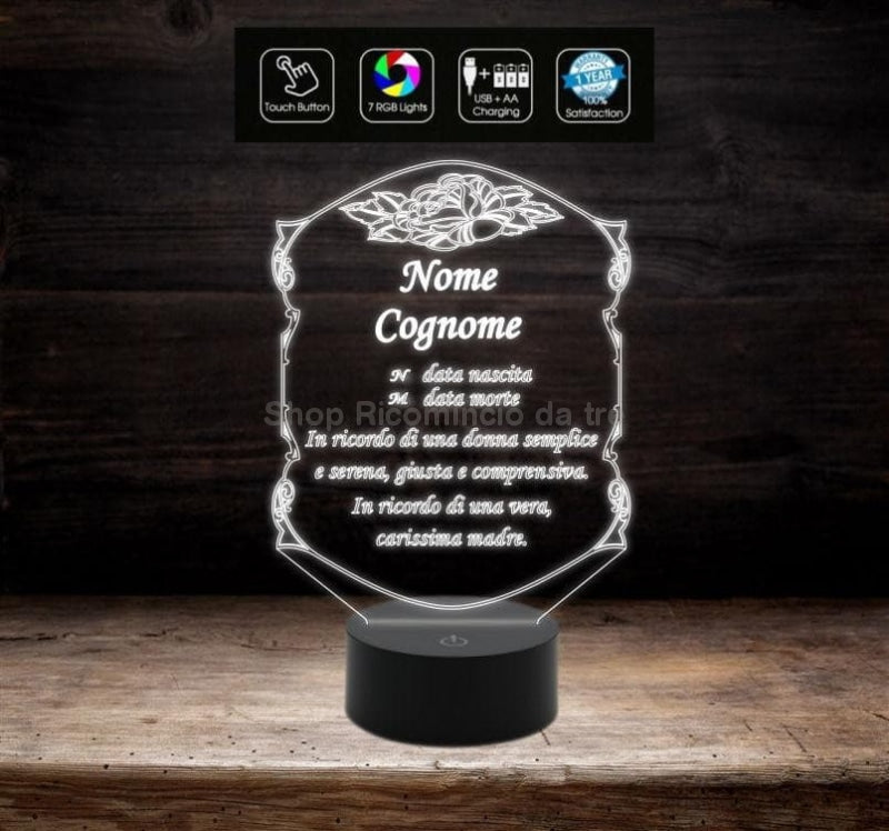 Arte sacra LAMPADA FUNERARIA FUNEBRE led 7 colori personalizzata luce sacra per cimitero o casa con alimentatore e cavetto usb - Lampada LED - Funebri