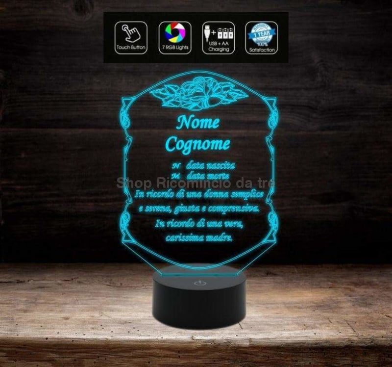 Arte sacra LAMPADA FUNERARIA FUNEBRE led 7 colori personalizzata luce sacra per cimitero o casa con alimentatore e cavetto usb - Lampada LED - Funebri