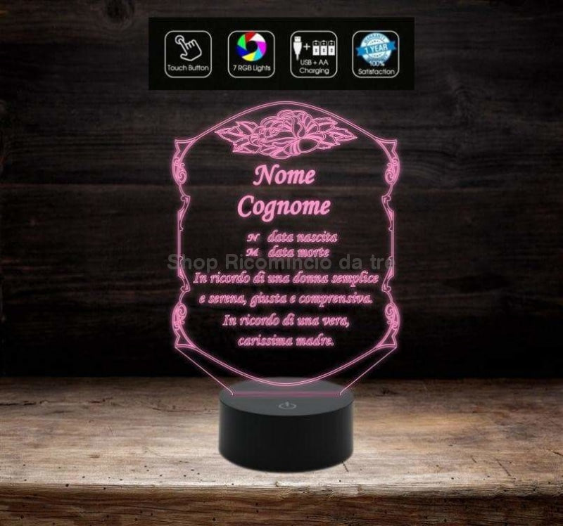 Arte sacra LAMPADA FUNERARIA FUNEBRE led 7 colori personalizzata luce sacra per cimitero o casa con alimentatore e cavetto usb - Lampada LED - Funebri