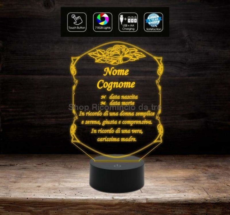 Arte sacra LAMPADA FUNERARIA FUNEBRE led 7 colori personalizzata luce sacra per cimitero o casa con alimentatore e cavetto usb - Lampada LED - Funebri