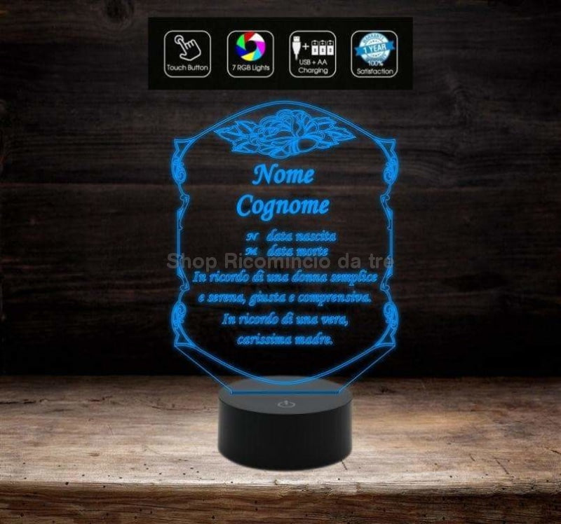 Arte sacra LAMPADA FUNERARIA FUNEBRE led 7 colori personalizzata luce sacra per cimitero o casa con alimentatore e cavetto usb - Lampada LED - Funebri