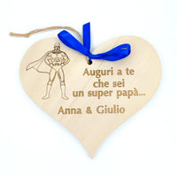 Cuore in legno Idea regalo FESTA DEL PAPA’ Dono di Natale Compleanno personalizzabile con nome o nomi