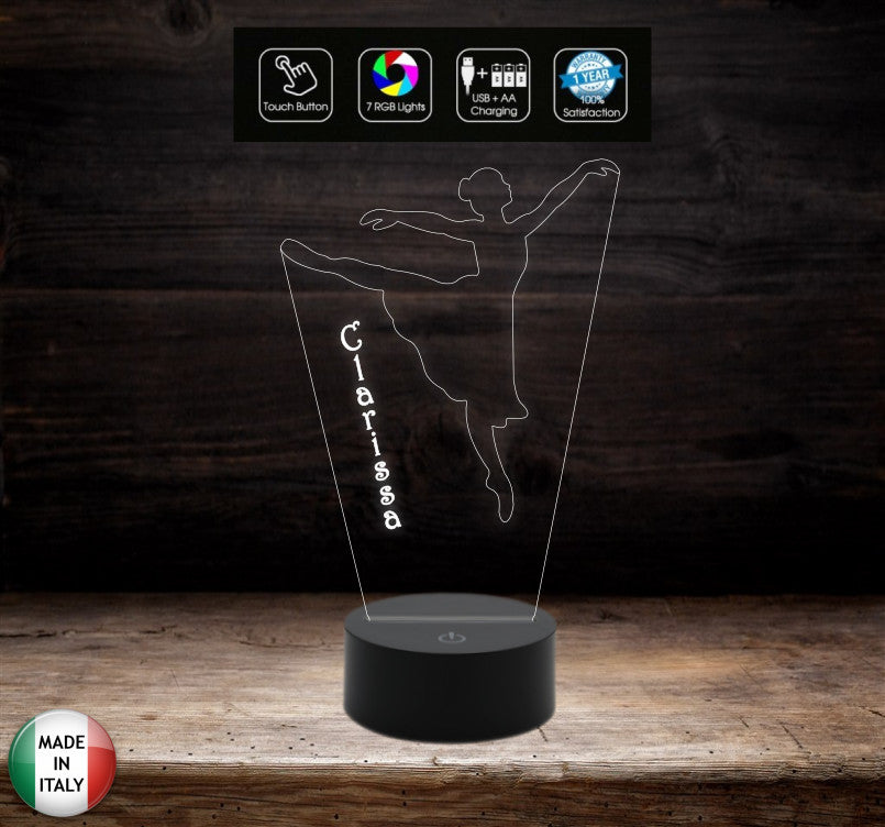 Lampada led danza classica REGALO BALLERINA personalizzabile con nome da scrivania