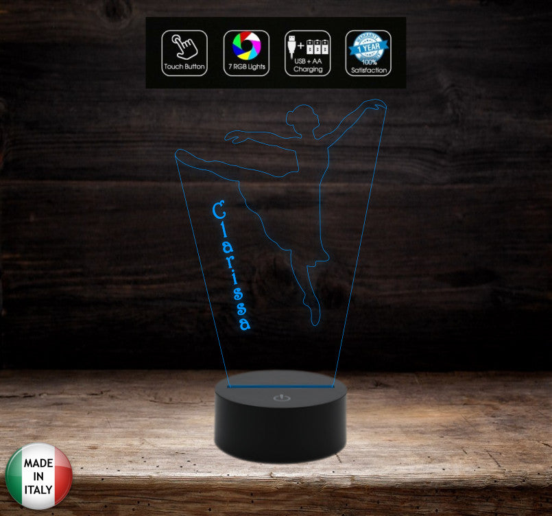 Lampada led danza classica REGALO BALLERINA personalizzabile con nome da scrivania
