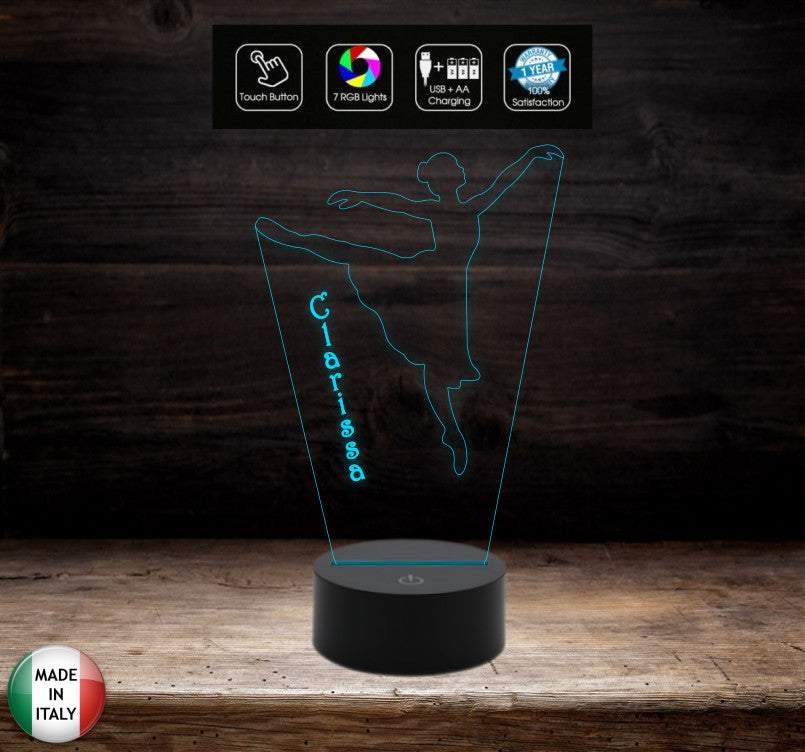 Lampada led danza classica REGALO BALLERINA personalizzabile con nome da scrivania