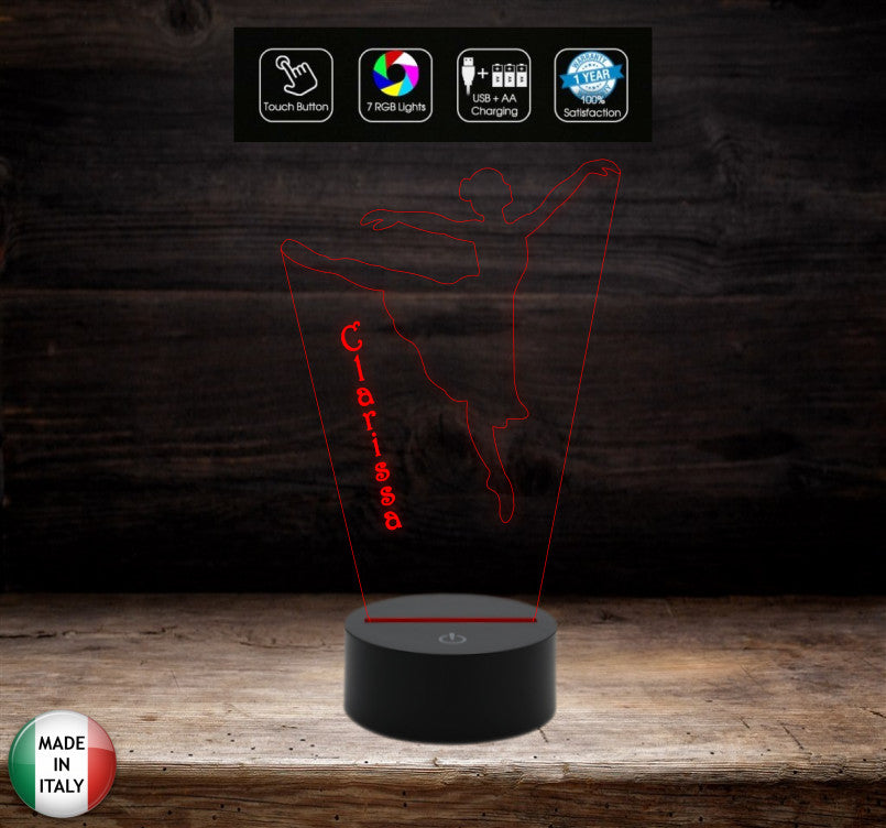 Lampada led danza classica REGALO BALLERINA personalizzabile con nome da scrivania