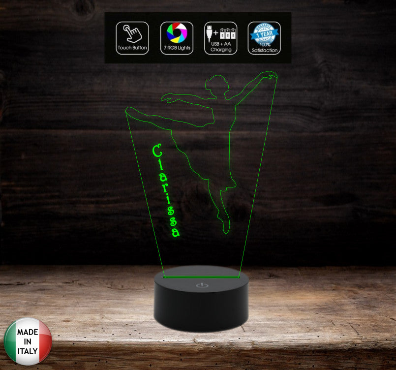 Lampada led danza classica REGALO BALLERINA personalizzabile con nome da scrivania