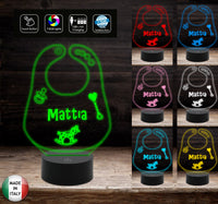 Idea regalo NASCITA Bavetta neonato bambino bambina Lampada 7 colori a led personalizzabile Luce da notte per cameretta Light night