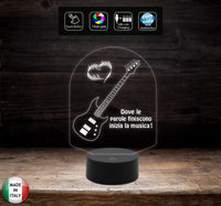 Idea regalo MUSICISTA Lampada led CHITARRA elettrica personalizzabile con frase MUSICA
