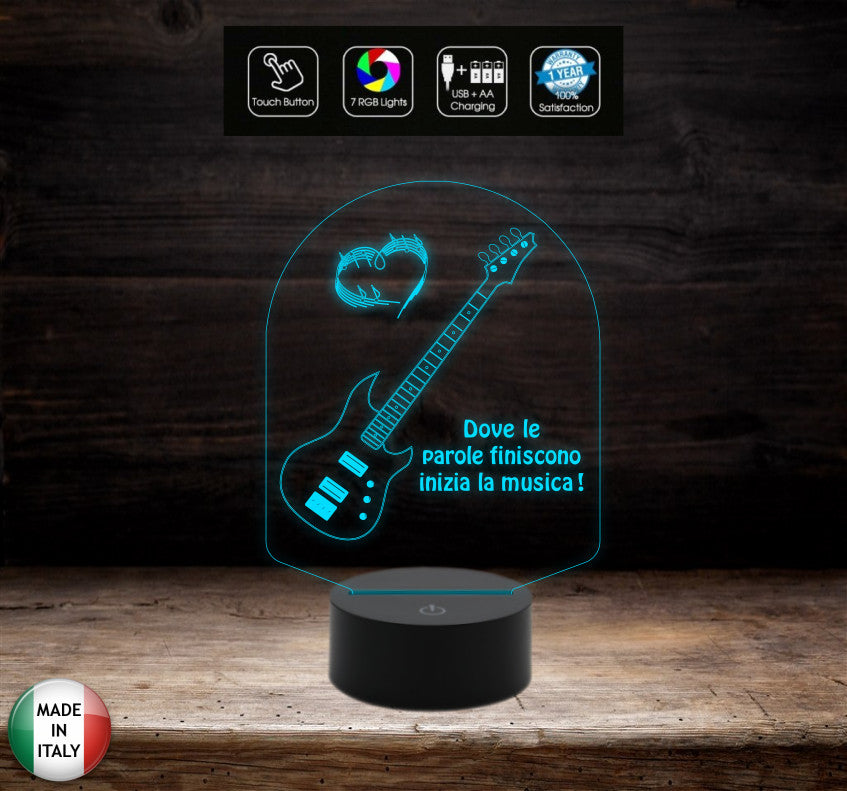Idea regalo MUSICISTA Lampada led CHITARRA elettrica personalizzabile con frase MUSICA