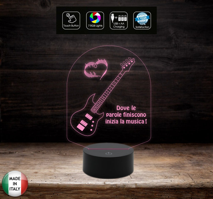 Idea regalo MUSICISTA Lampada led CHITARRA elettrica personalizzabile con frase MUSICA