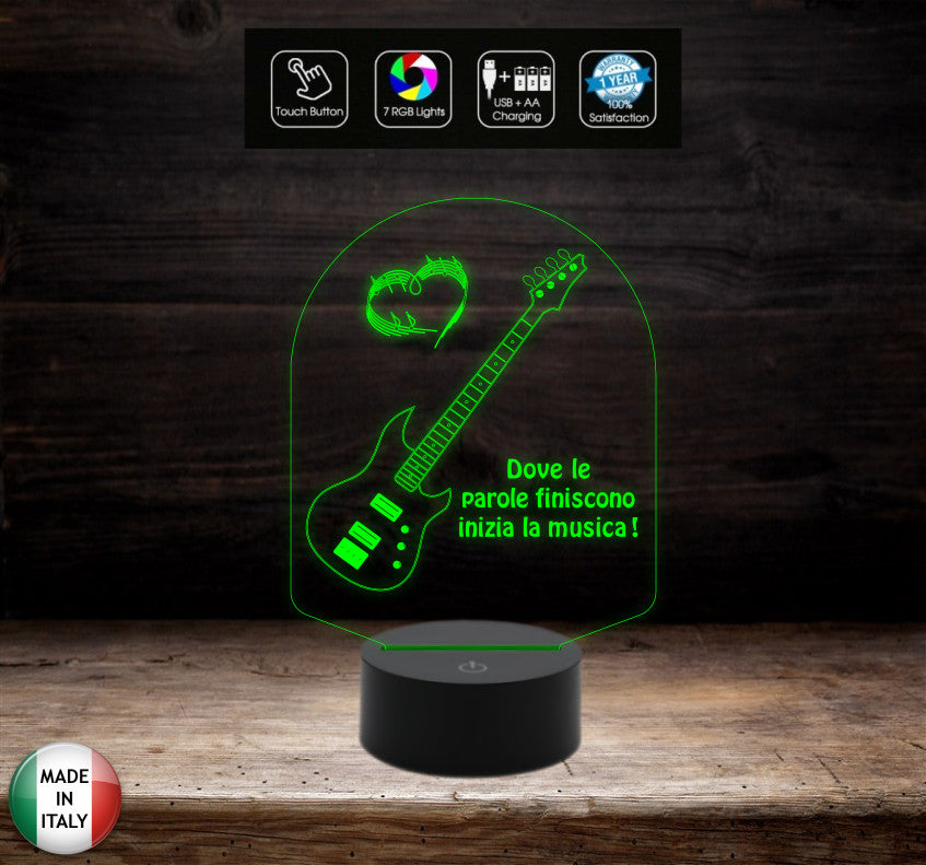 Idea regalo MUSICISTA Lampada led CHITARRA elettrica personalizzabile con frase MUSICA