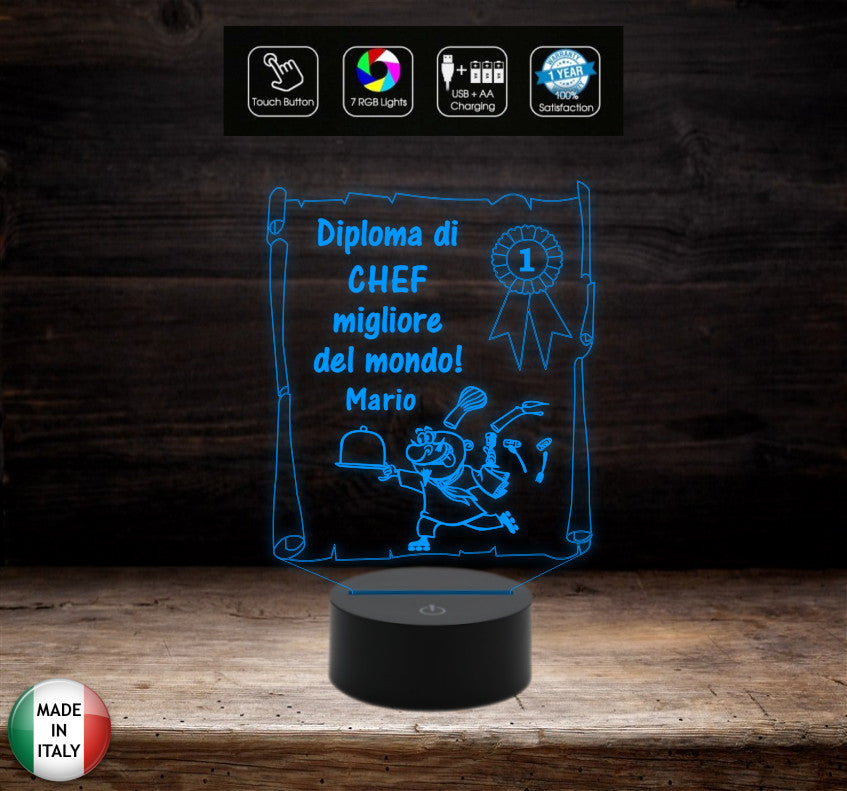 Idea regalo originale per pensione compleanno Natale Diploma migliore CHEF Lampada led personalizzabile