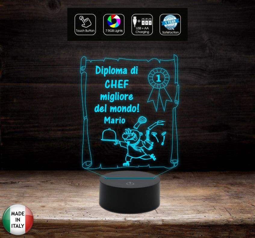 Idea regalo originale per pensione compleanno Natale Diploma migliore CHEF Lampada led personalizzabile