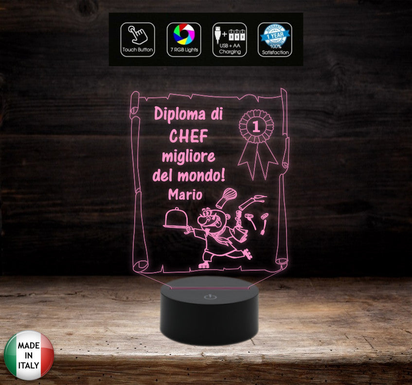 Idea regalo originale per pensione compleanno Natale Diploma migliore CHEF Lampada led personalizzabile