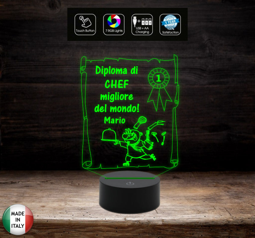 Idea regalo originale per pensione compleanno Natale Diploma migliore CHEF Lampada led personalizzabile