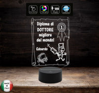 Idea regalo originale per pensione compleanno Natale Lampada led DIPLOMA con nome DOTTORE