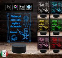 Idea regalo originale per pensione compleanno Natale Lampada led DIPLOMA con nome DOTTORE