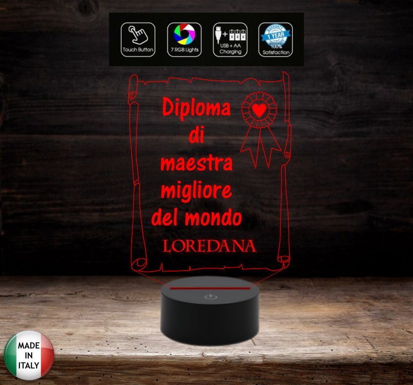 Idea regalo MAESTRA fine anno scolastico Natale o compleanno Lampada con nome