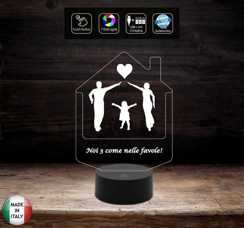 Idea Lampada per famiglia Regalo nascita personalizzabile mamma papà bambino 7 colori selezionabili con touch