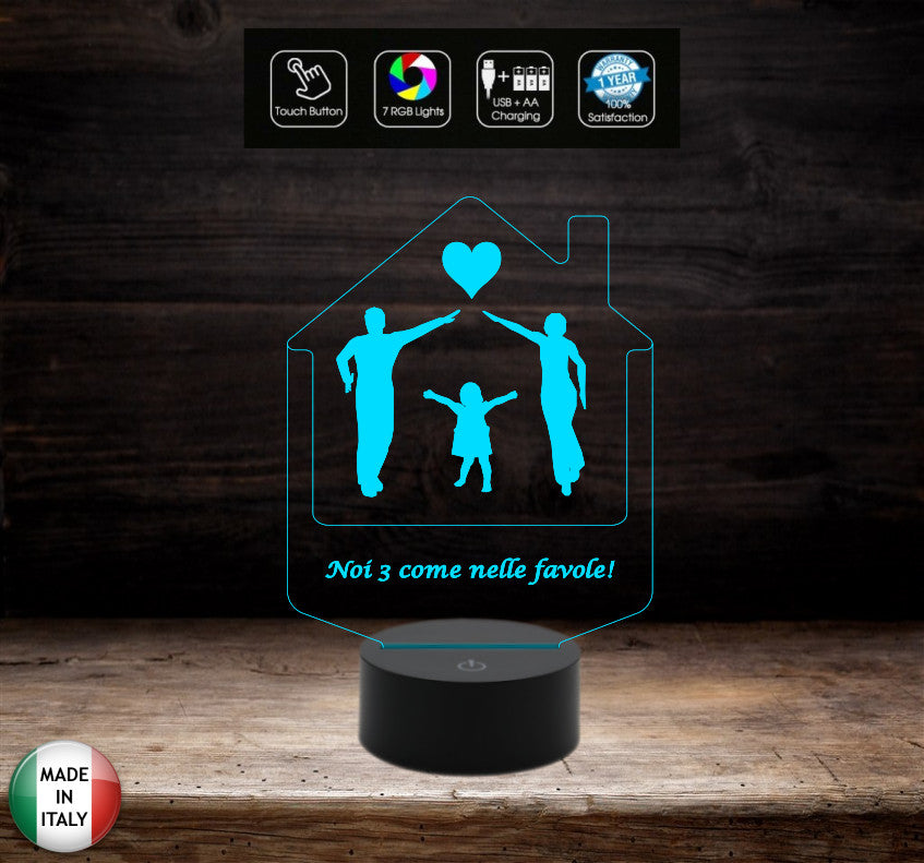 Idea Lampada per famiglia Regalo nascita personalizzabile mamma papà bambino 7 colori selezionabili con touch