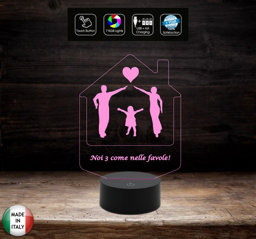 Idea Lampada per famiglia Regalo nascita personalizzabile mamma papà bambino 7 colori selezionabili con touch