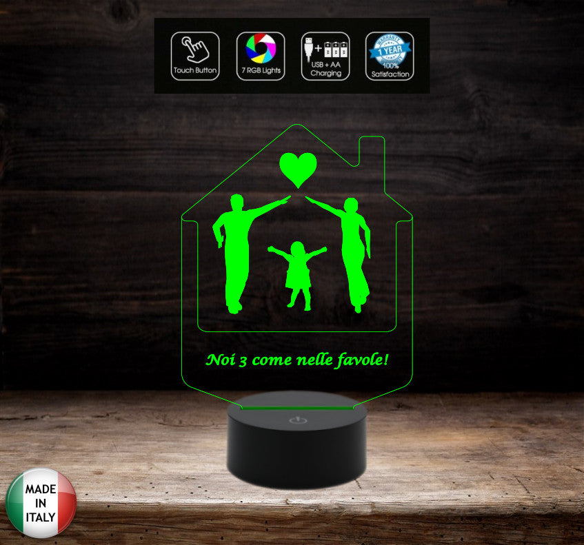 Idea Lampada per famiglia Regalo nascita personalizzabile mamma papà bambino 7 colori selezionabili con touch