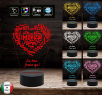 Cuore con nomi e dedica Idea regalo Natale San Valentino Lampada led 7 colori da scrivania Luce da notte - Lampada LED - Amore - Sentimentali