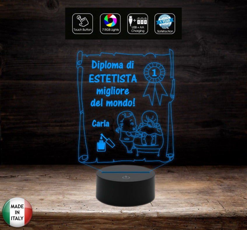 Idea regalo originale per ESTETISTA Lampada led Diploma personalizzabile con nome