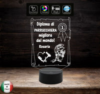 Idea regalo originale per PARRUCCHIERA Lampada led Diploma personalizzabile con nome