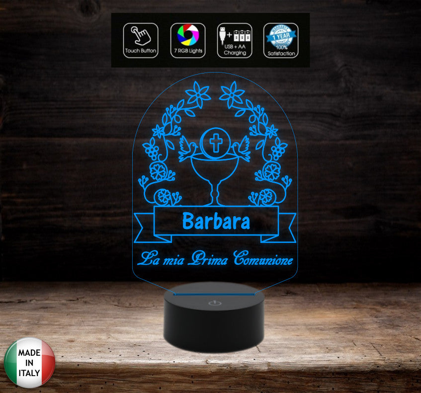 Lampada led 7 colori selezionabili con touch PRIMA COMUNIONE Segnatavolo Decorazione casa ristorante