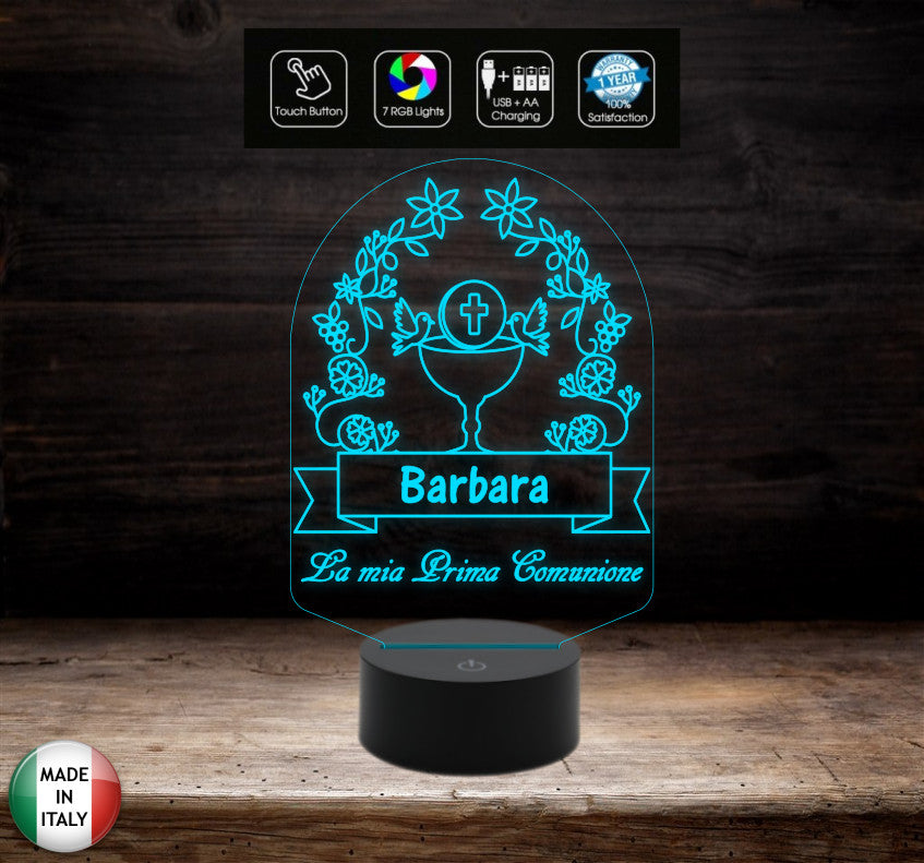 Lampada led 7 colori selezionabili con touch PRIMA COMUNIONE Segnatavolo Decorazione casa ristorante